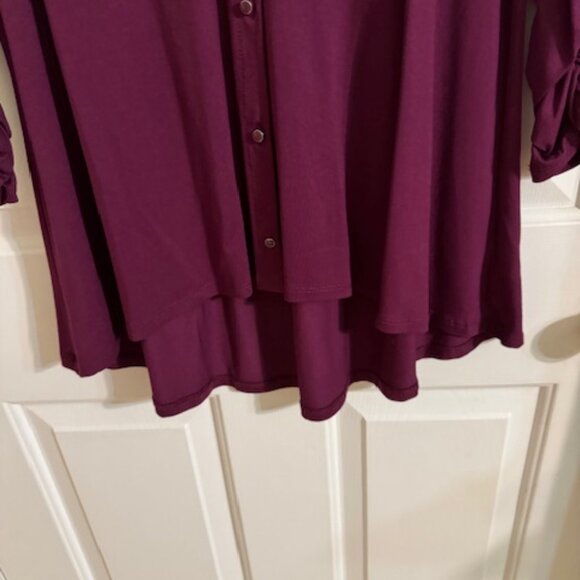 Rich Mulberry Crepe Tunic Top | New Directions Flowy Blouse Ruched Sleeves S - Picture 5 of 7
